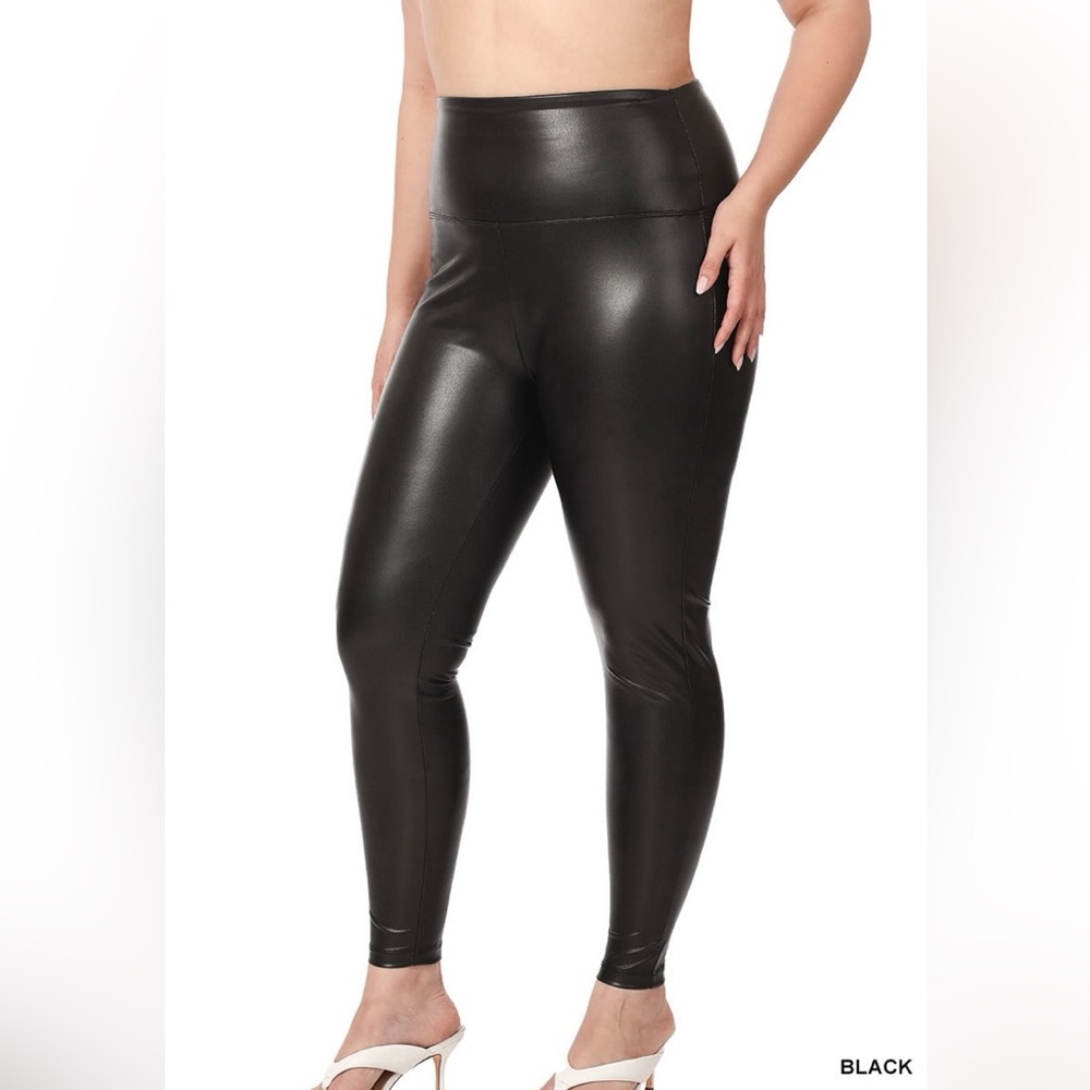 Zenana Faux-Leather Black Leggings. High Rise | Full Length | Women’s Sz-XL EUC